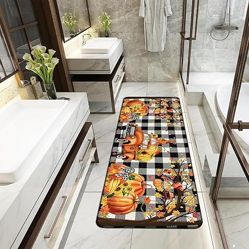 Miniatura 6 de Juego de 2 alfombras de cocina de calabaza, alfombras y tapetes de cocina naranjas, temporada de otoño, vacaciones, fiesta, vintage, granja, búfalo,