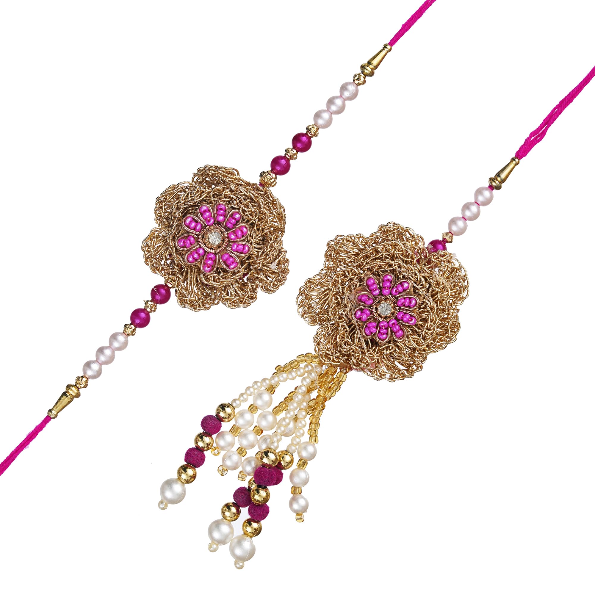 eCraftIndia Pink, Golden, and White Pearls Beautiful Floral Designer Bhaiya Bhabhi Rakhi Set with Roli Chawal Pack - Lumba Rakhi for Bhabhi, Sister (B0C8NK1MLD) Amazon Price History, Amazon Price Tracker
