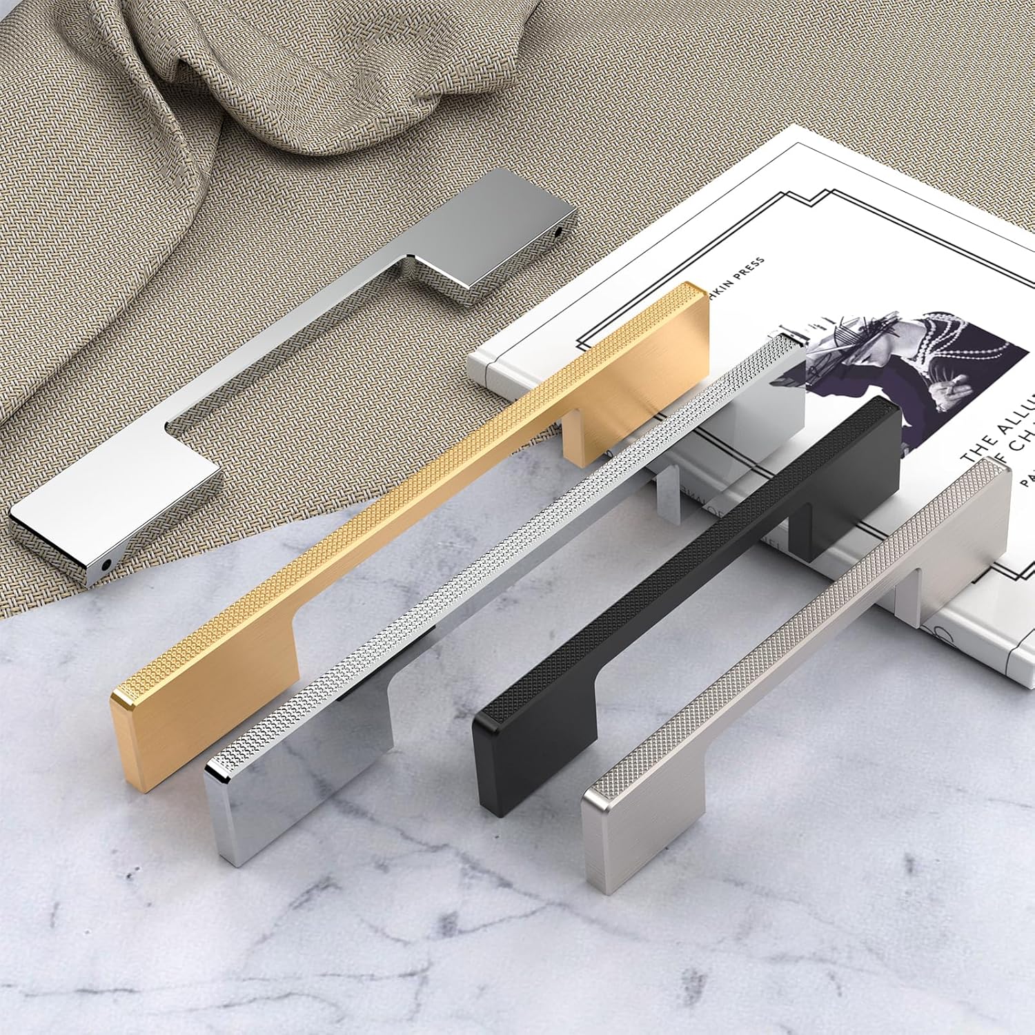 Chibery 10 Pack 7.5 inch Hole Centers Cabinet Pulls, Satin Nickel Cabinet Handles, Aluminum Alloy Gold Hardware for Kitchen Cabinets Cupboard Drawers Closet Dressers Bathroom