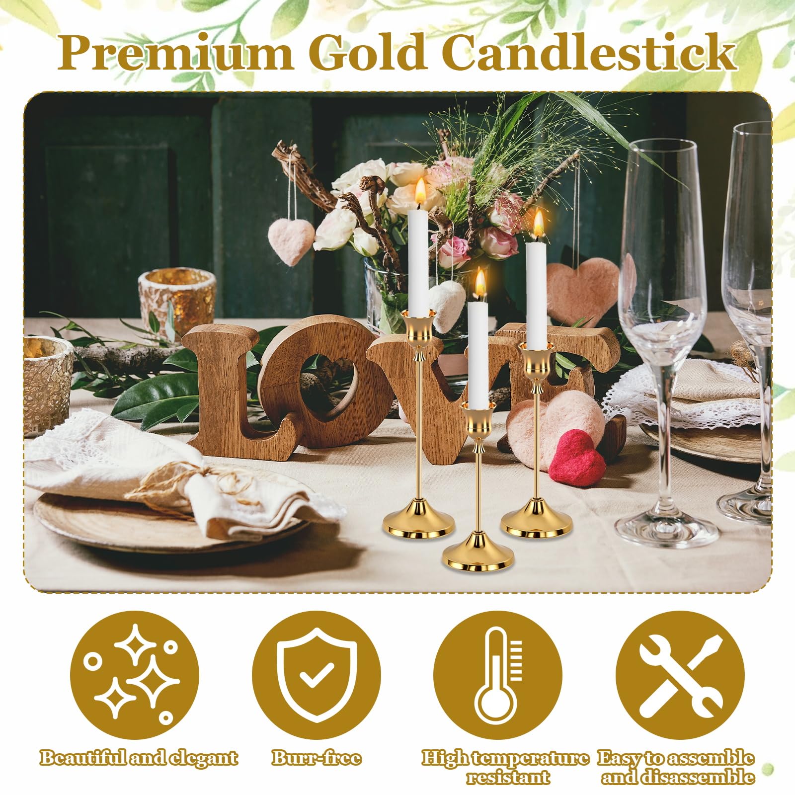 Gold Kerzenständer, 12 Stück Kerzenständer Stabkerzen Kerzenhalter Gold Candle Holder Retro Kerzenhalter Matt Kerzenhalter für Weihnachts Esszimmer und Schlafzimmerdekoration Kamindekoration