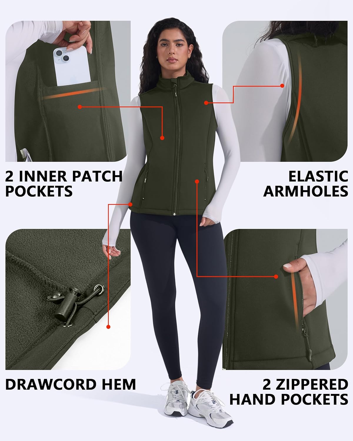 Women's Fleece Vest Softshell Windproof Sleeveless Jacket with Zipper Pockets Running Hiking Golf Winter - Image 5
