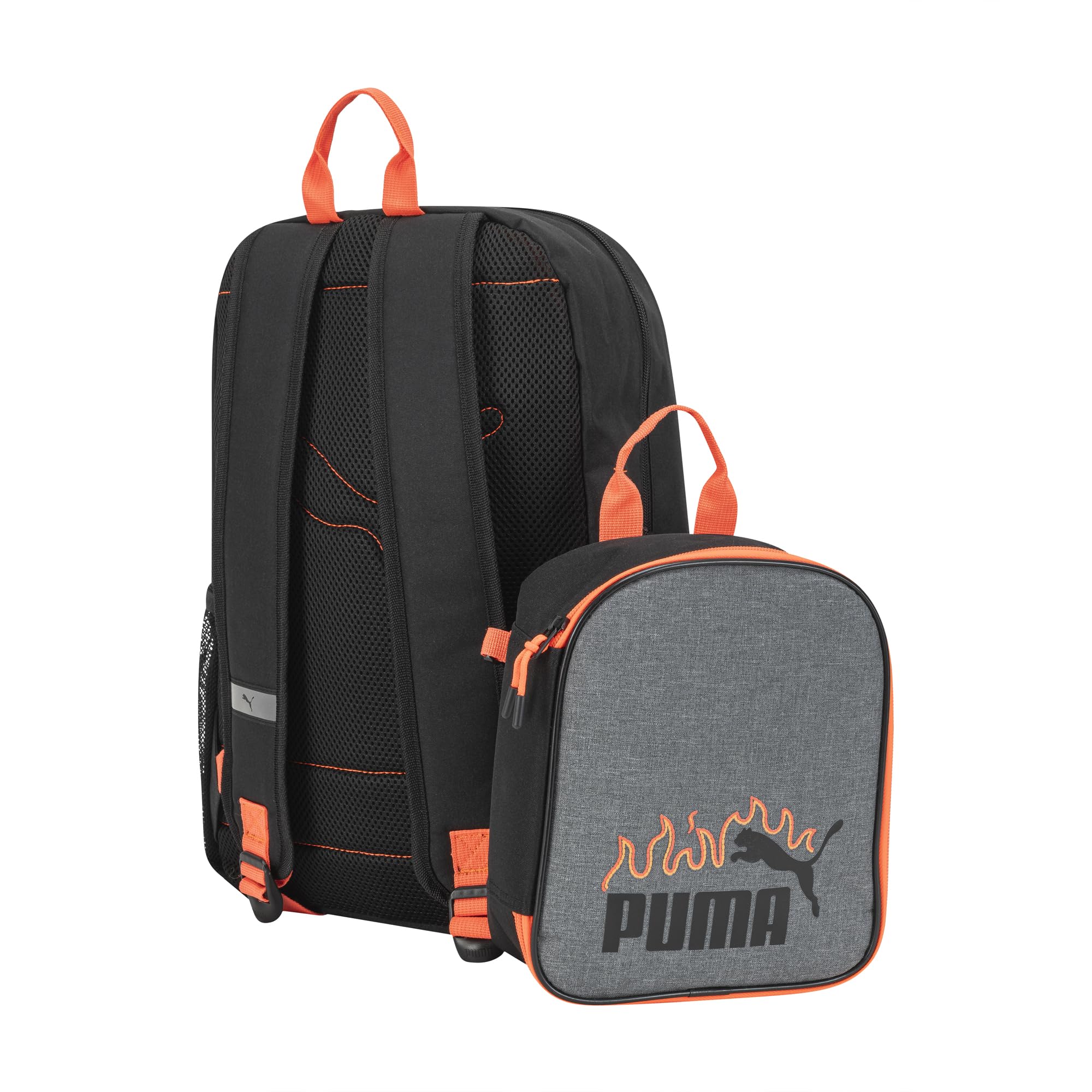 PUMA Unisex Kid's Colony Lunch Kit & Backpack Combo, Heather Grey/Heat Fire, Medium