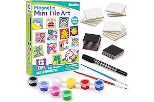 Magnet Making Kit for Kids, Mini Canvas Painting, Creative DIY Craft, 12 Tiles