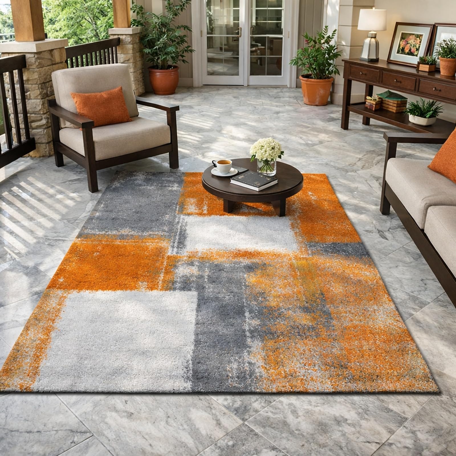 Tapis chambre adulte moderne orange blanc pour une decoration chaleureuse