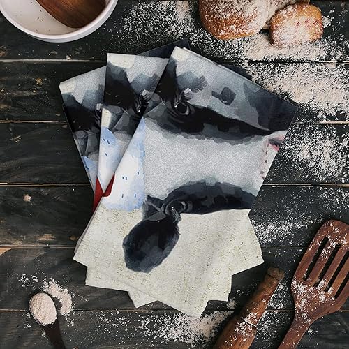 Miniatura 2 de Juego de 2 paños de cocina reversibles para secar platos, diseño de vaca en Navidad, sombrero de Navidad, copos de nieve, retro, juego de 2 paños de