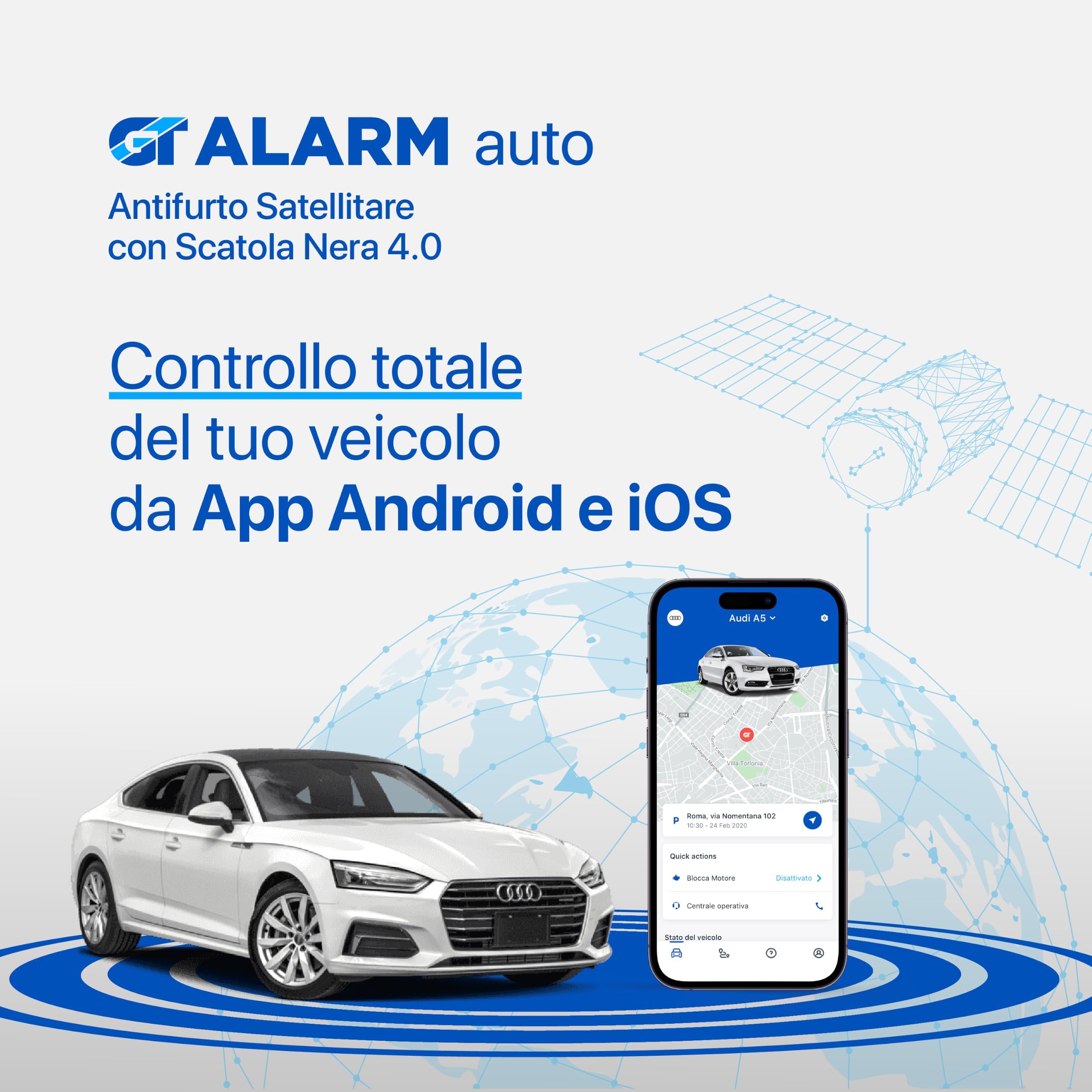 GT ALARM AUTO - Antifurto Satellitare per Auto con Centrale Operativa - 1 ANNO SERVIZIO INCLUSO