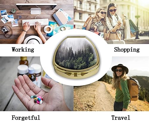 Miniatura 5 de Pastillero Forestal Pastillero de Bolsillo Portátil de Viaje Tablet Organizador de Vidrio Cubierta de Vidrio Decorativo Ventilador Shap