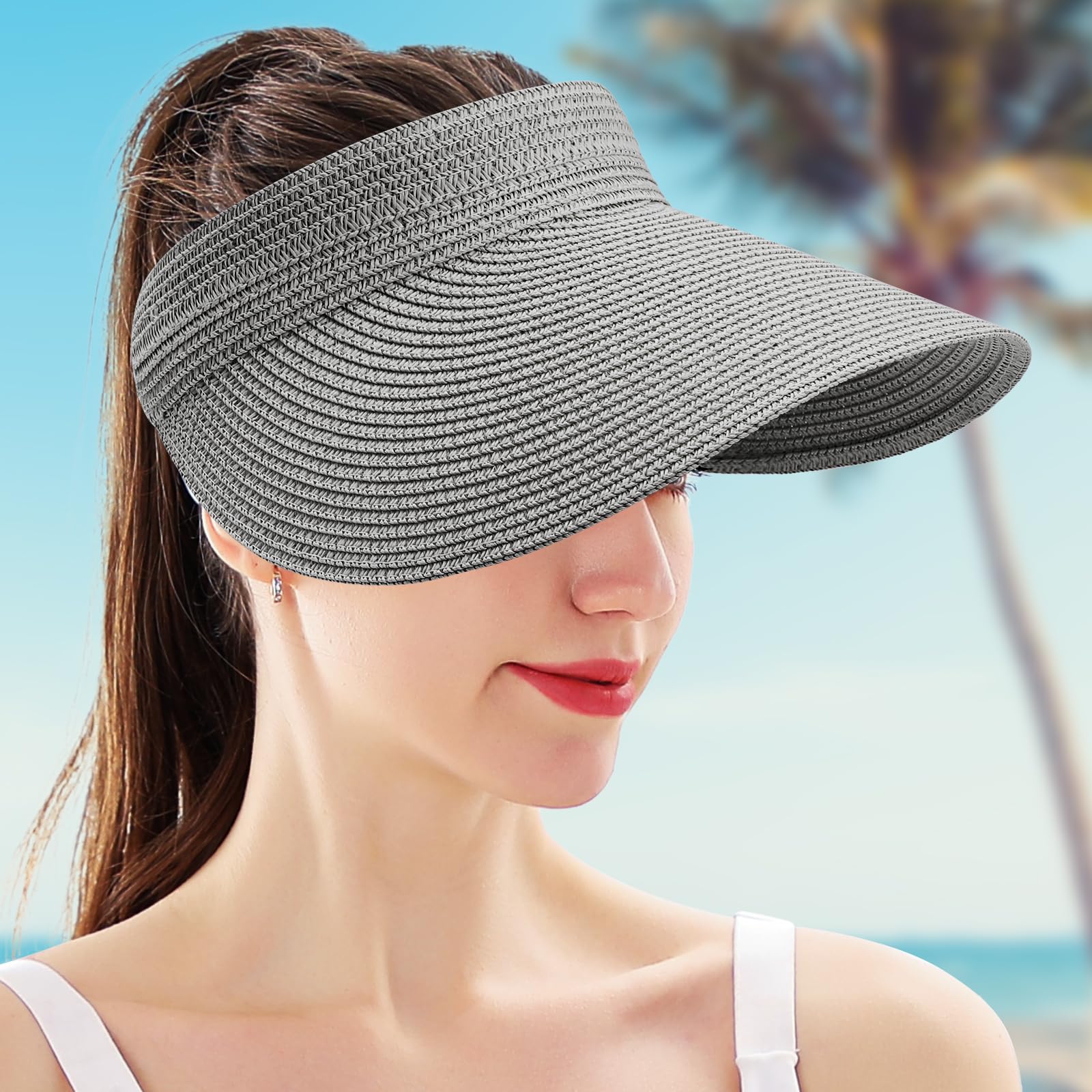 MK MATT KEELY Chapeau Paille Femme Casquette Visière Larges Bords Pliable Chapeau de Soleil Réglable