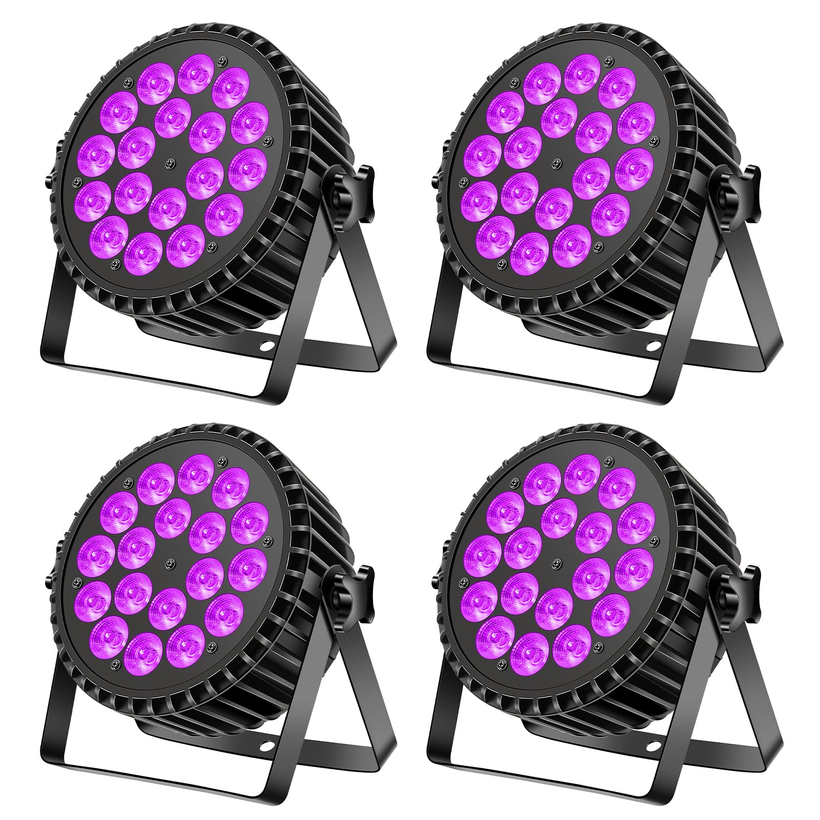 DMX512 Projecteur de scène à 18 LED 200 W par UV+RGB, lumière disco 8 CH par projecteur, stroboscope/son/actif, effet de lumière DJ pour show bar, fête, festival de musique, Halloween (4 de)