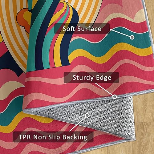 Miniatura 5 de Retro 70s Rug, Washable 4x6 Rug for Living Room, Psychedelic Vortex Patterned Indoor Carpet, Retro Hippie Decor for Home, Bedroom, Soft Non Slip
