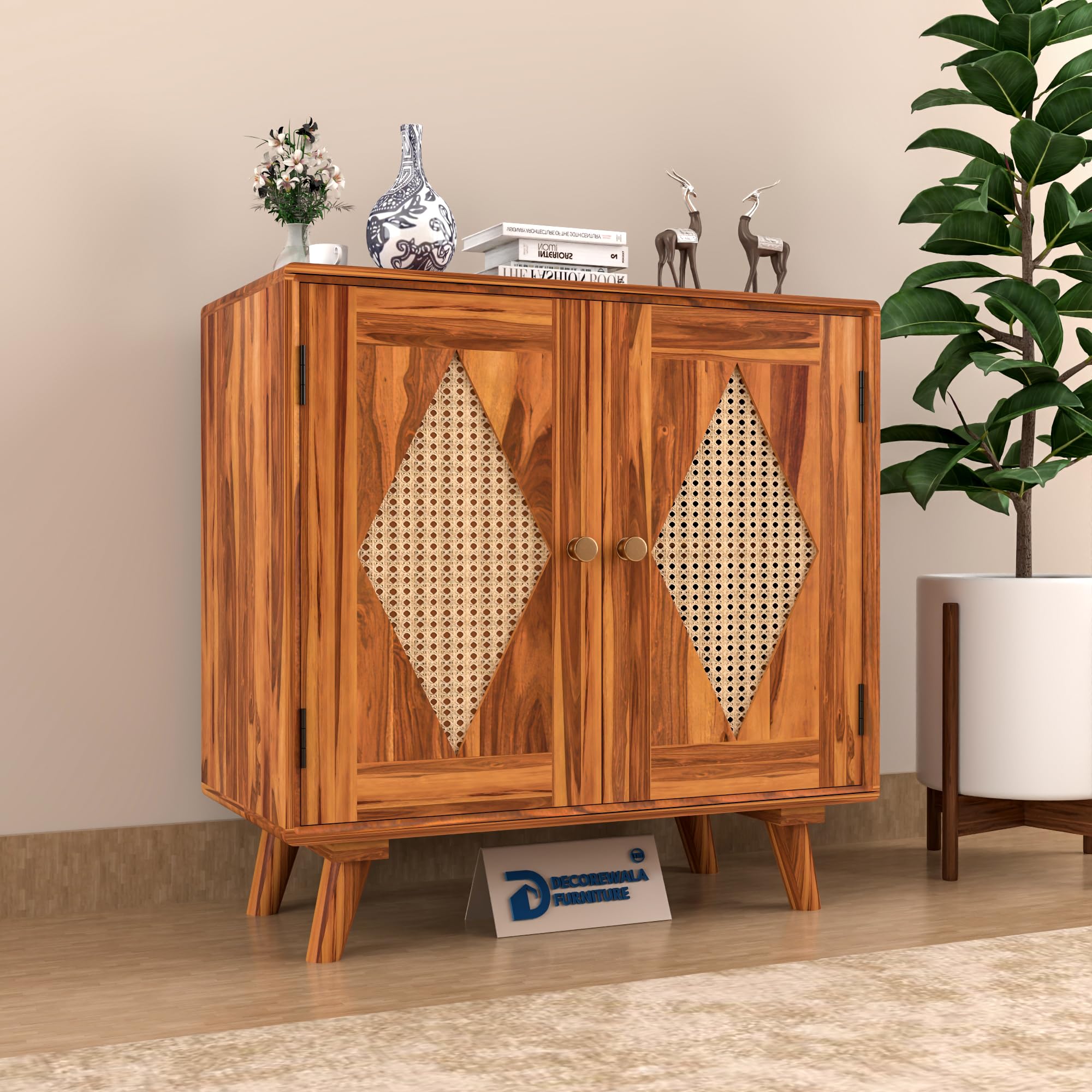 VINTAGE VOGUE Solid Sheesham Wooden Sideboard Cabinet with 2 Shelves - Chest of Drawers Wooden Storage Cabinet for Bedroom Living Room Storage Furniture Decor (Rome, Honey)-image-14
