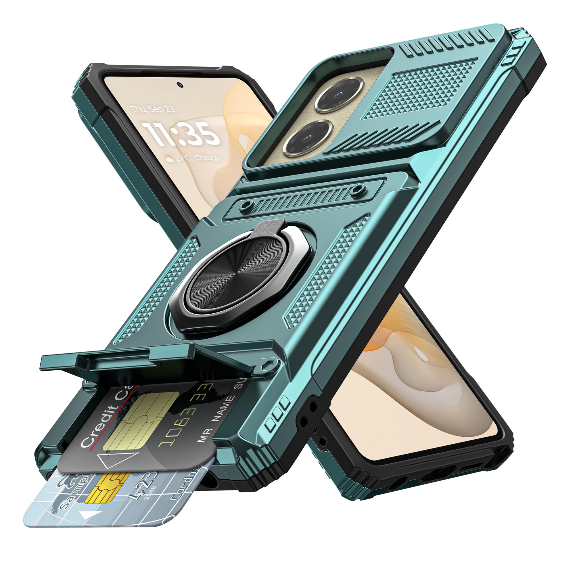 Vofolen for Motorola Moto G Stylus 5G 2024 Case with Card Holder [Store 2 Cards] + 360° Magnetic Rotated Ring Kickstand Dual Layer Heavy Duty