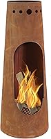 Sunnydaze Santa Fe 50-Inch Steel Chiminea Fire Pit with Wood Grate - Rustic Patina Outdoor Fireplace for Backyards