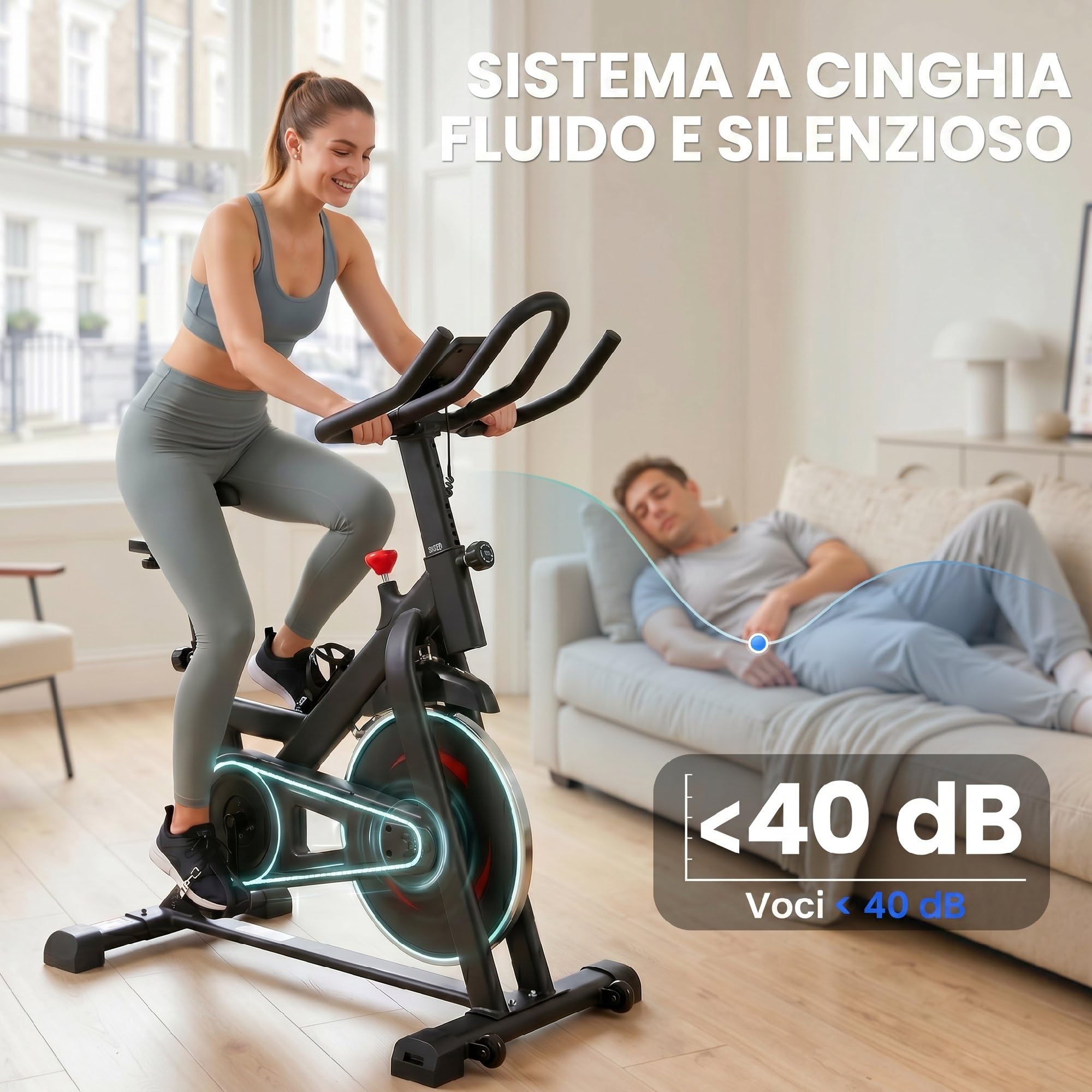 SPORTNOW Cyclette da Casa, App Bluetooth, Cyclette per Casa con Resistenza Magnetica Regolabile Silenziosa, Sella e Manubri Regolabili, Volano 6 kg, Schermo LCD, Supporto Tablet, Portaborraccia, Ruote