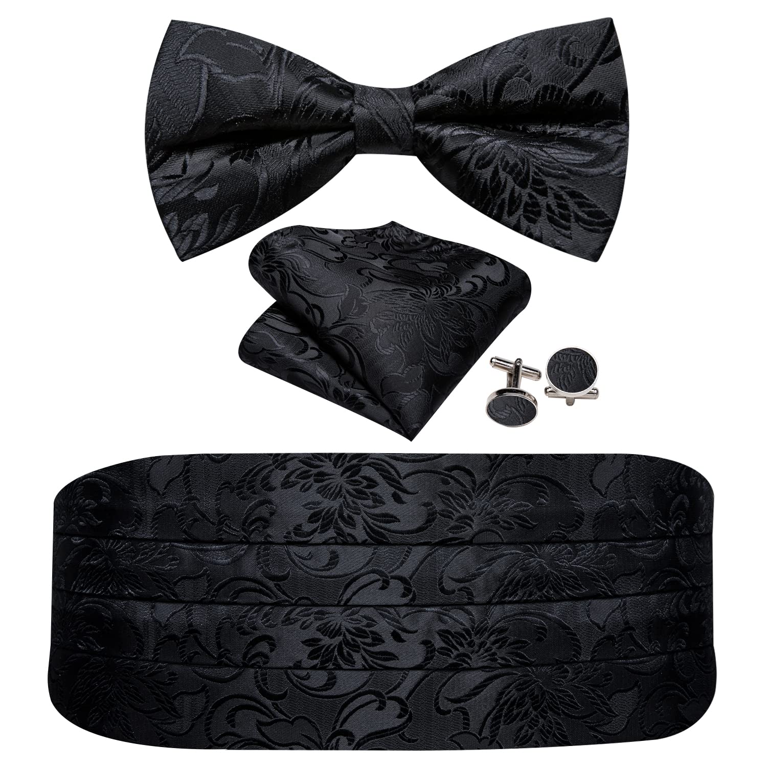 YOHOWA Men Cummerbund Bow Tie Set Silk Paisley Formal Pre-Tied Bowtie Pocket Square Cufflinks Wedding Party Prom