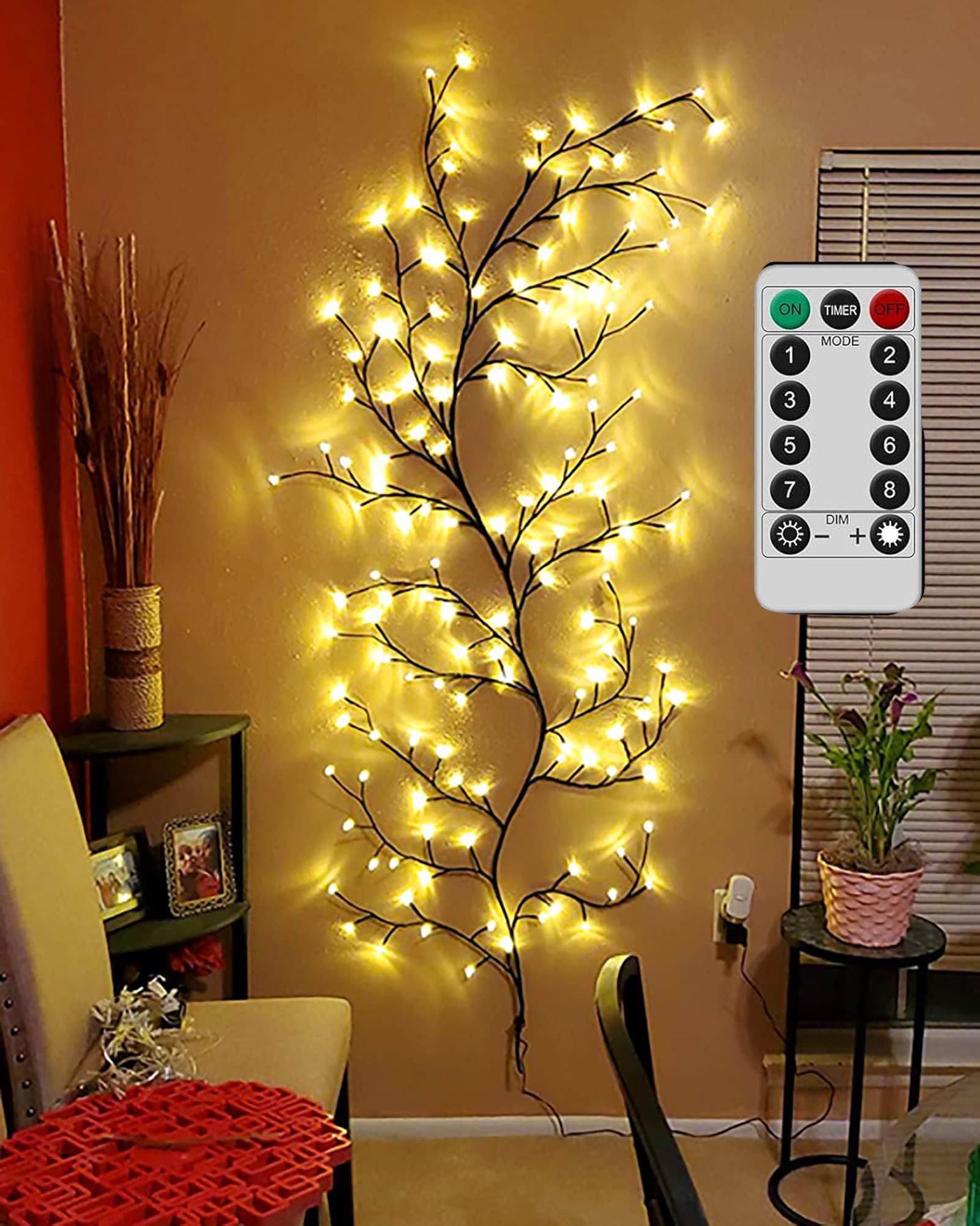 Lighted Willow Vine, Remote Control 8 Flash Model Twinkling Tree Wall Lights, 144 Leds Lighted Tree Branch Lights for Wall Corner, 6.5ft Flexible Enchanted Willow Vine for Living Room Bedroom