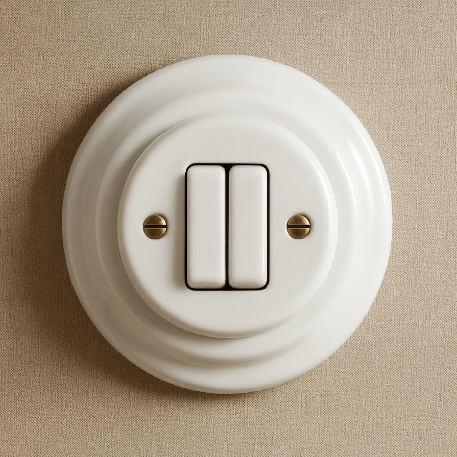 A incasso in porcellana retrò, doppio pulsante, pulsante a 2 scomparti, All-in-One, serie PR1 bianco