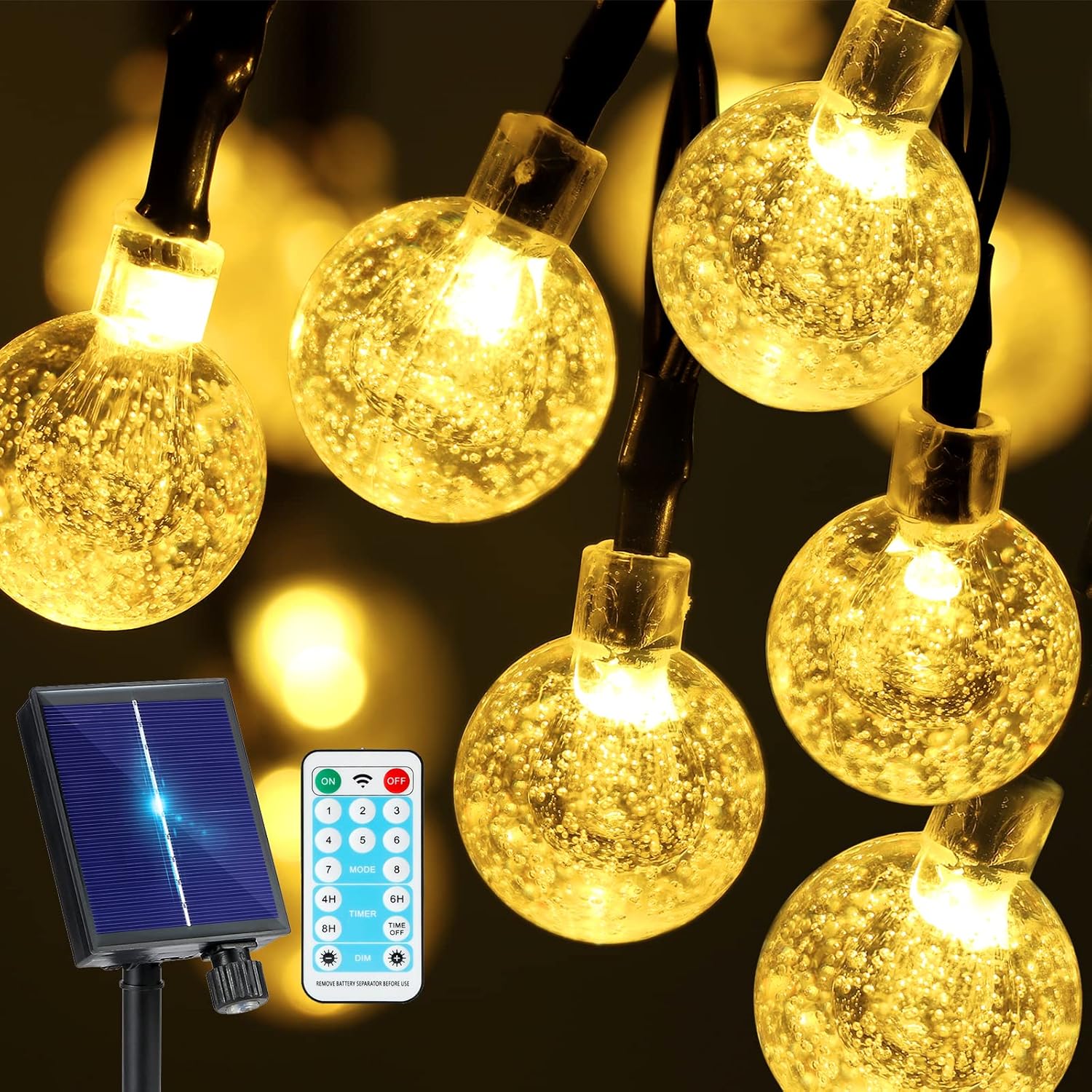 RJEDL Lichterkette, 12M 60LED Größer Solar Kristall Kugeln 8 Modes