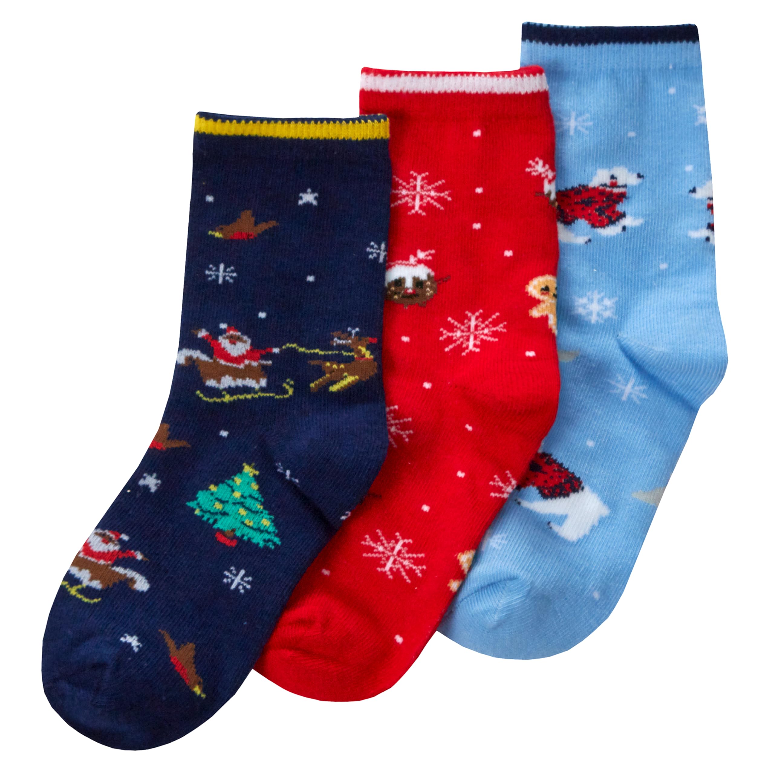 Metzuyan WS-AW23 3 Pairs Kids Girls Novelty Festive Xmas Socks Christmas Cotton Rich Navy Snowflakes Socks 9-12
