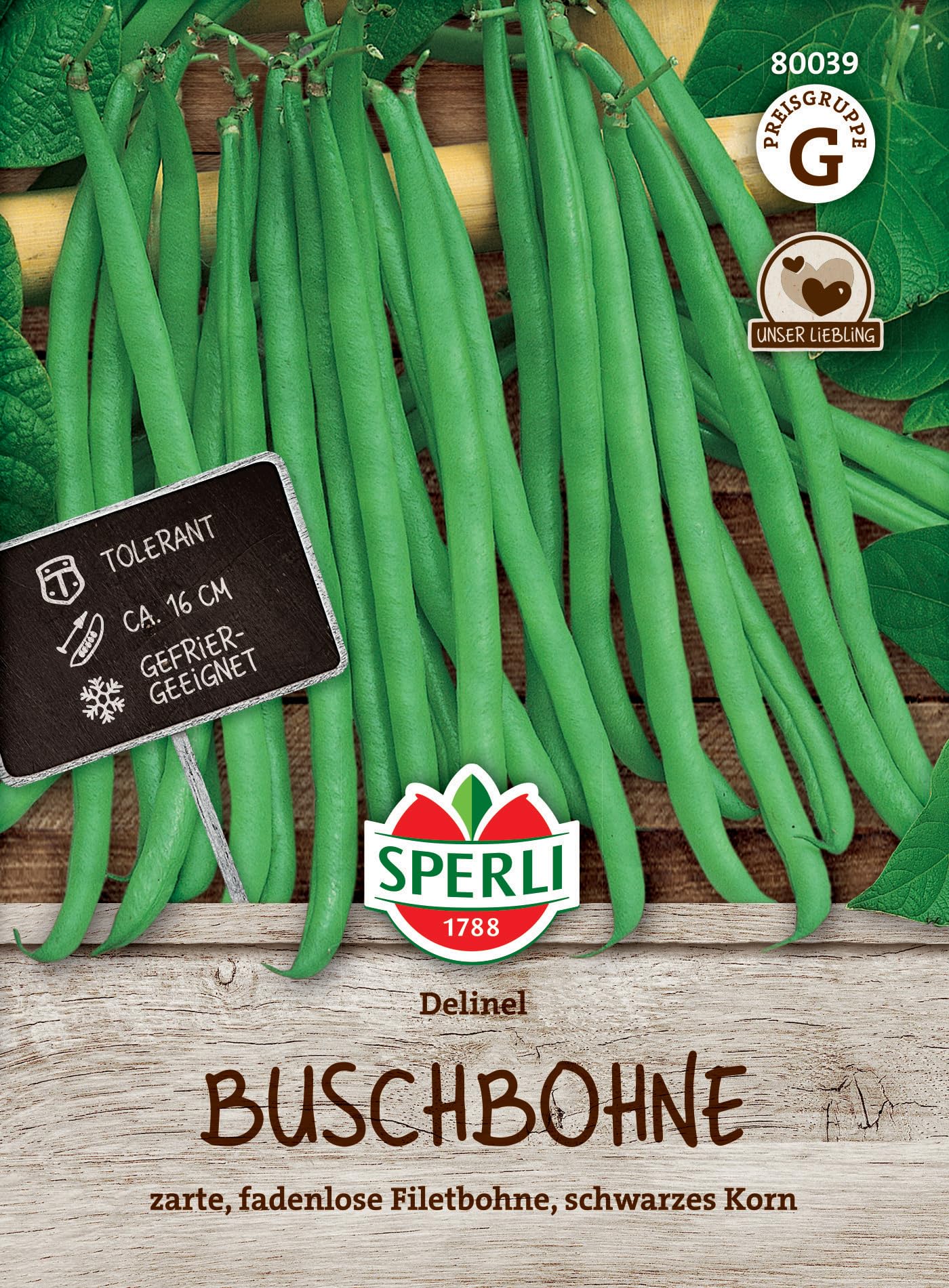 Sperli Buschbohnensamen Delinel 80039 - zarte, fadenlose Filetbohne, schwarzes Korn - Fruchtlänge 15-20 cm - Inhalt für 5-7 Meter - Gemüsesamen, Gemüsepflanzen, Saatgut