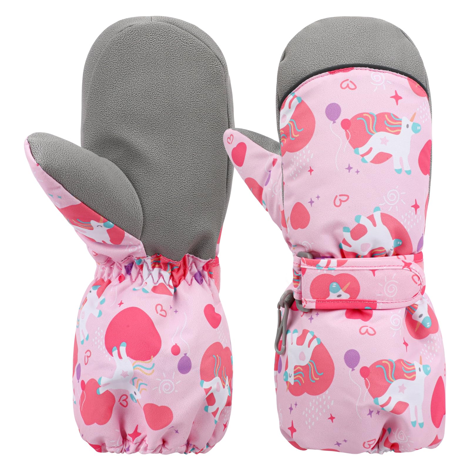 Gants de Ski Enfant d'hiver Moufle Mitaine Imperméables Chaud Hiver Velo Gants de Ski Snowboard Sport Gloves pour Fille Garçon 3-14 Ans（Rose Licorne