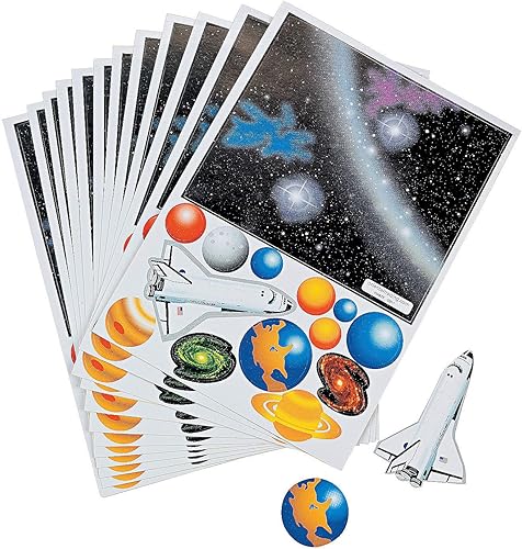 Fun Express Haz tu propia calcomanía del sistema solar (12 unidades) - 12 piezas - Actividades educativas y de aprendizaje para niños
