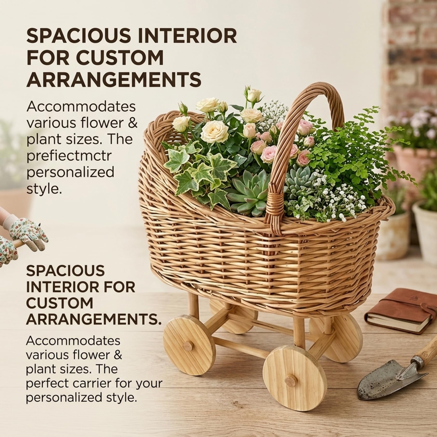 Puppenwagen aus Weide im Vintage-Stil – ideal für Babypartys Kinderzimmer Blumenarrangements und zur Aufbewahrung im Haushalt.