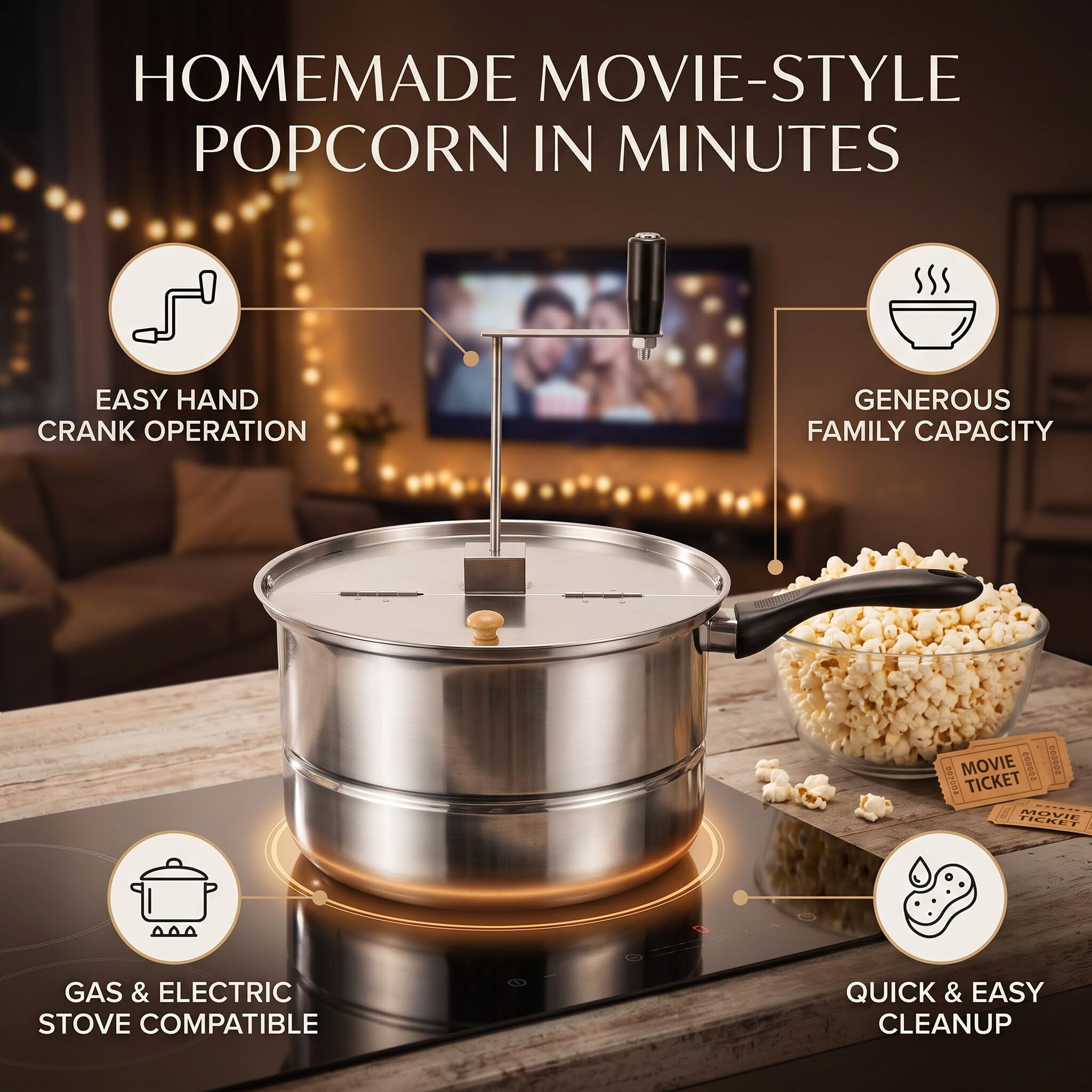 Maszyna Do Popcornu Z Korbką, Równomierne Podgrzewanie