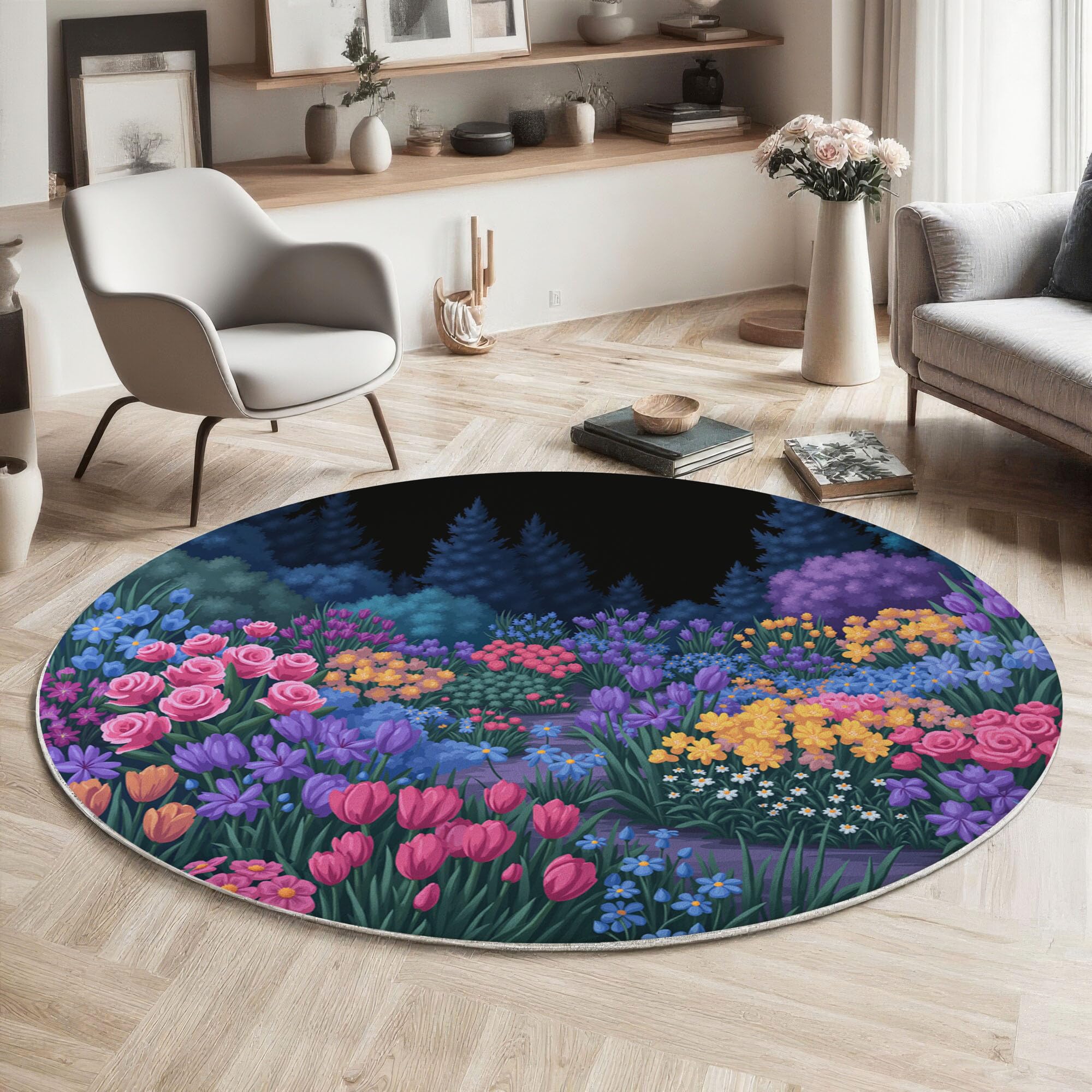 Tapis rond lavable et absorbant 160cm pour éviter les glissades