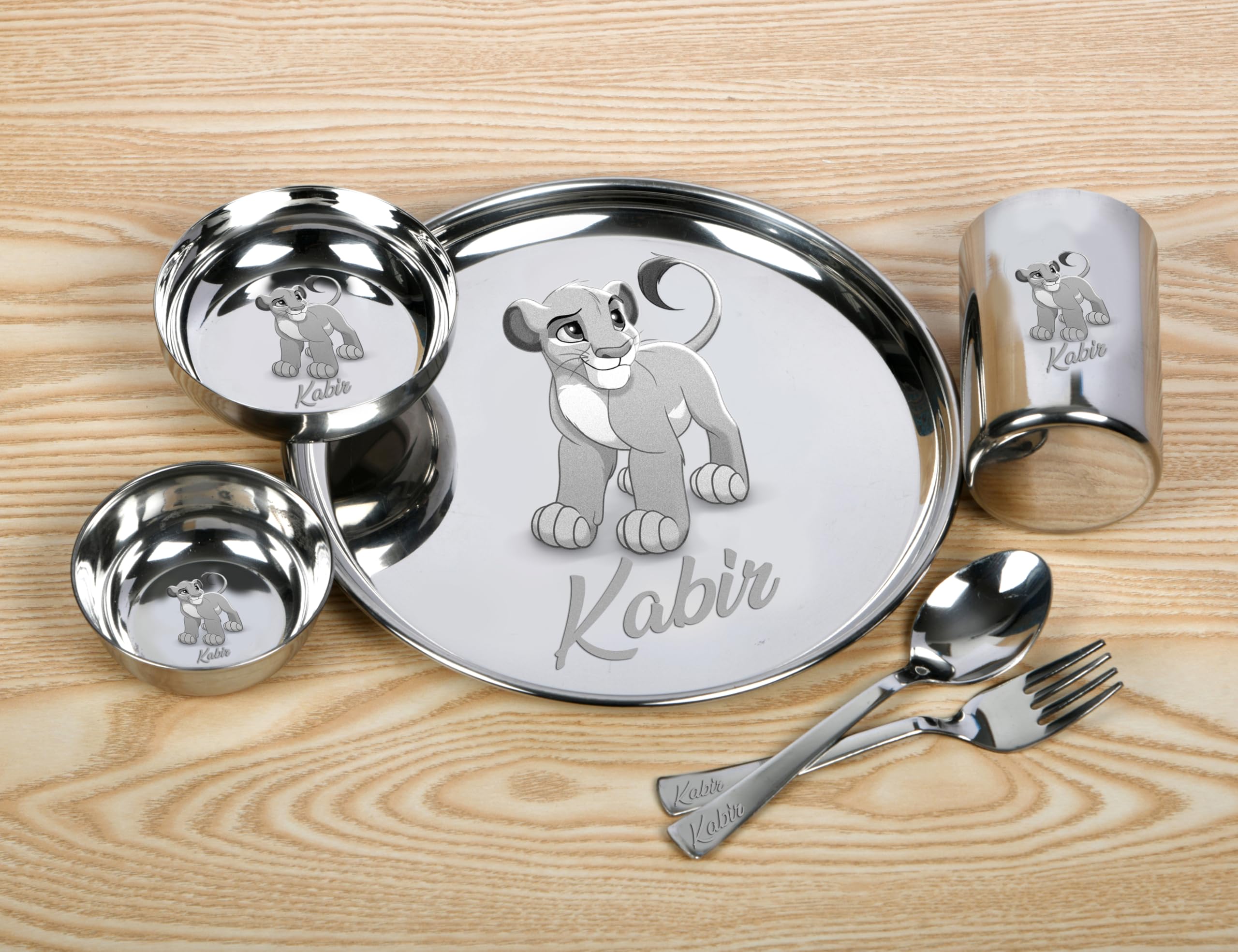 Steel Dinner Set for Kids – 6 Pc Custom Cartoon Set with Name Engraving-image-5