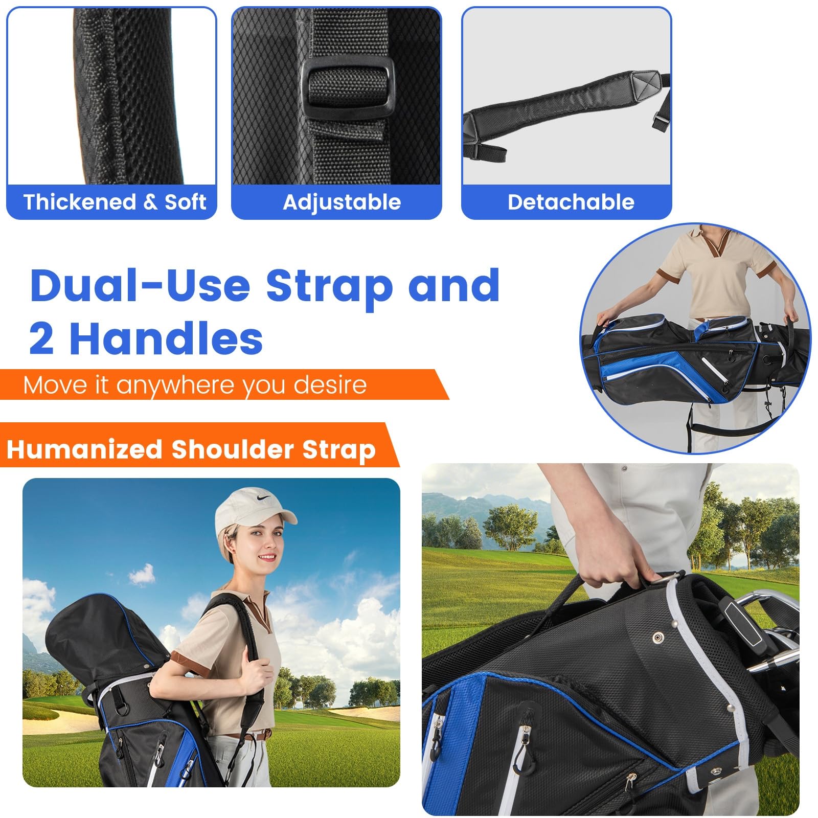 LIFEZEAL Sacca Golf, Travel Bag, Custodia a 14 Scomparti, Borsa Golf a Spalla, Leggera, Impermeabile, Portatile, con Cinghia, Portabicchierie, 9 Sacchi, Borsa Termica, Portaombrello