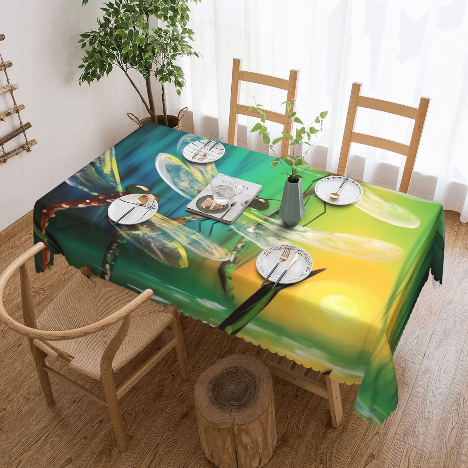 Nappe rectangulaire libellules 183x137 cm lavable pour cuisine et salle à manger