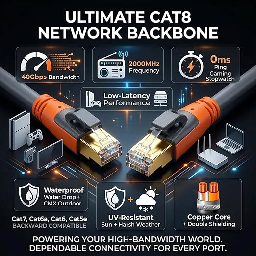Cable Ethernet Cat 8 6 pies con conector RJ45 miniatura 6