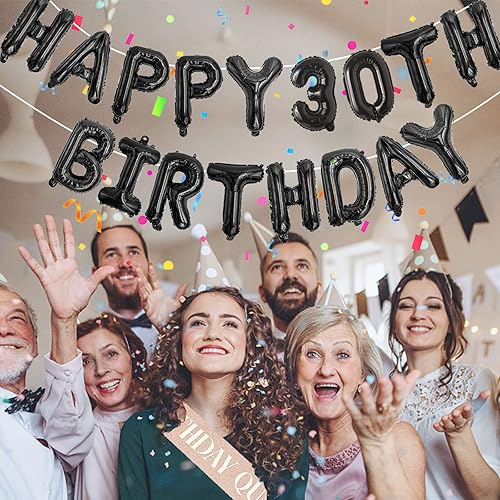 Miniatura 6 de 76 globos de feliz cumpleaños, letras de globos negros, decoraciones personalizadas de cumpleaños de 16 pulgadas de papel de aluminio de Mylar