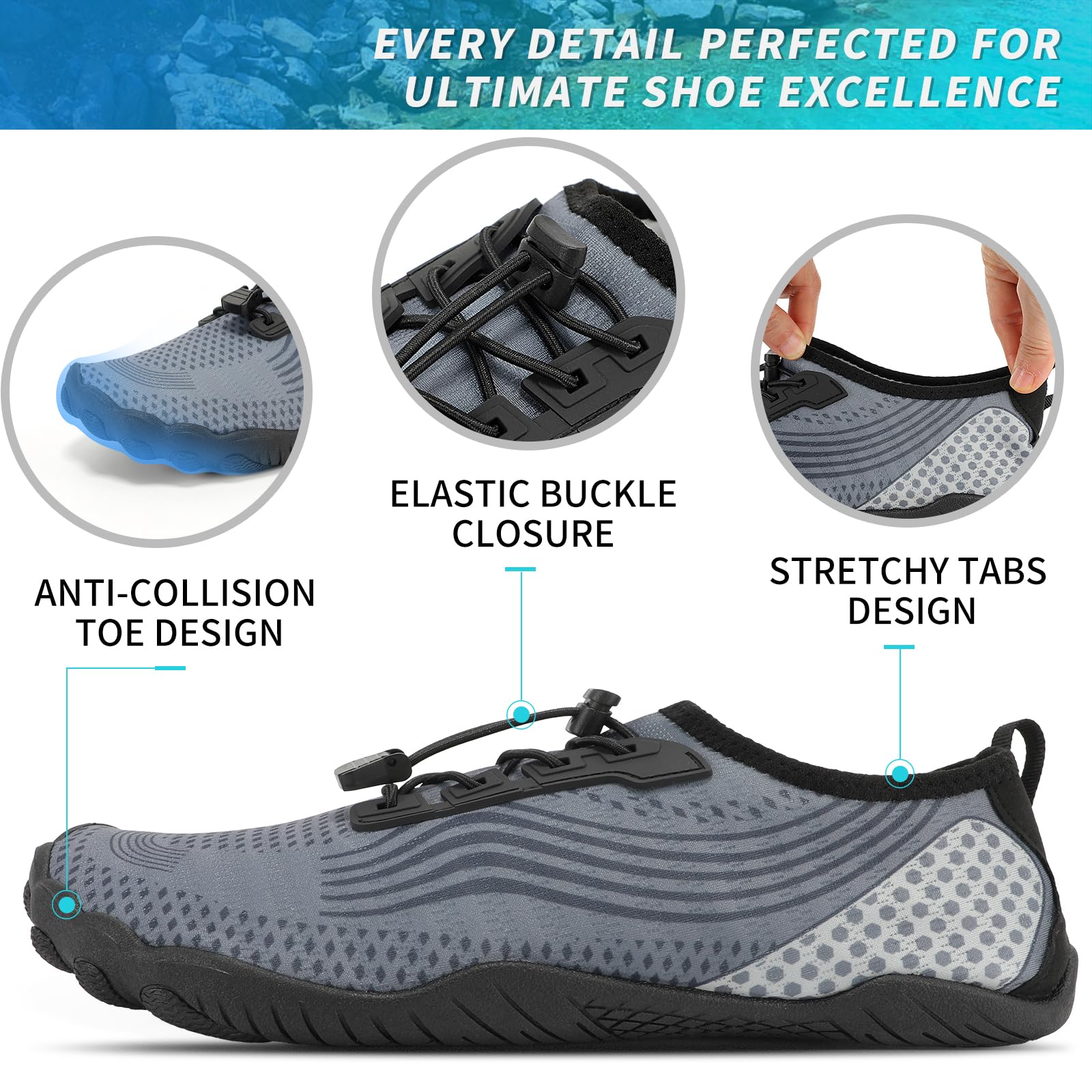 ZHR Chaussures Aquatiques Homme Barefoot Shoes Séchage Rapide et Antidérapant Adaptées Plage,Surf,Paddleboard,Kayak 35-47 EU