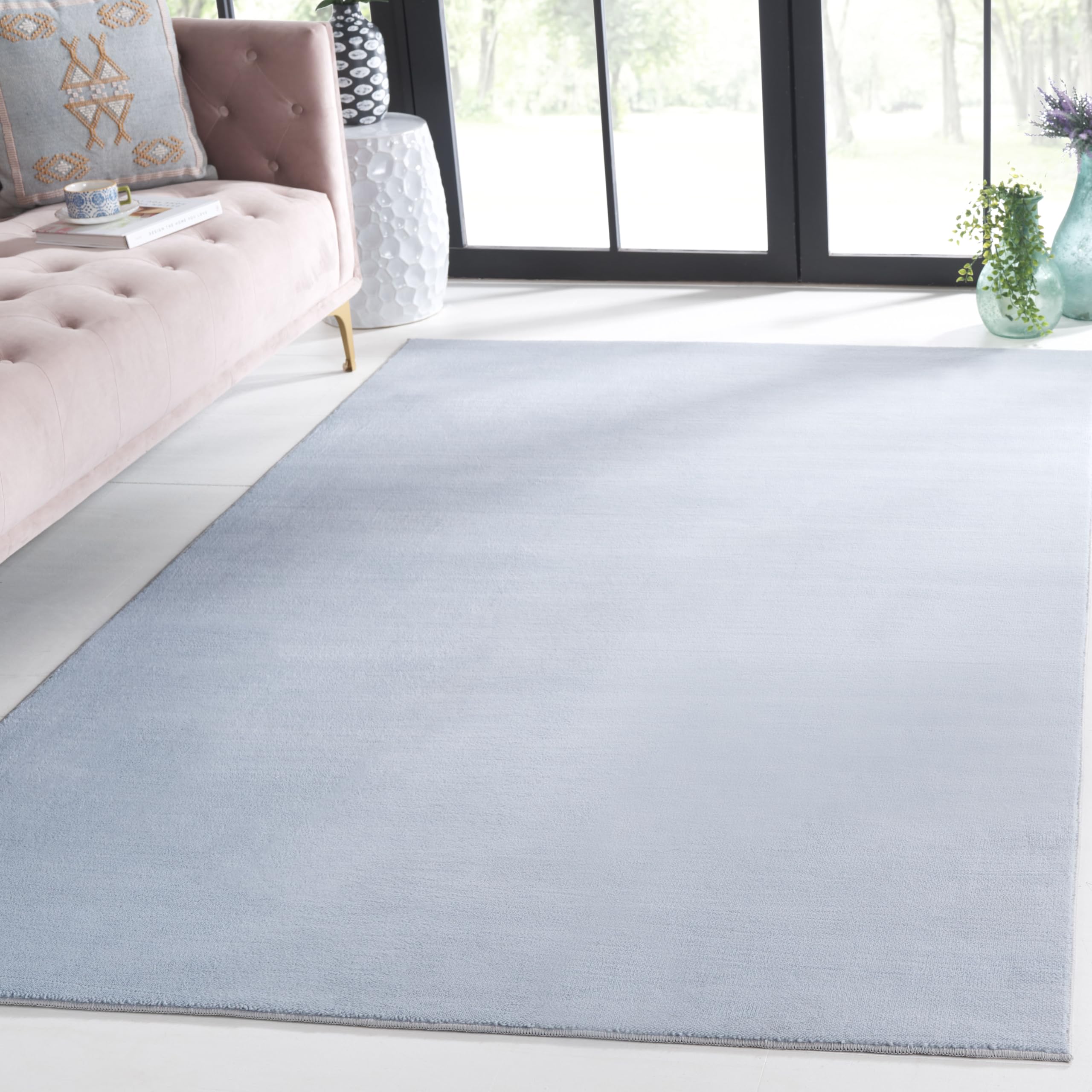 Tapis bleu clair de salon lavable Safavieh boho 82 x 244 cm antidérapant