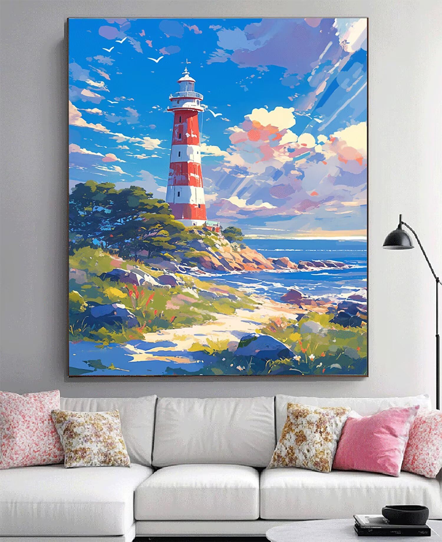 Obraz diamentowy duży 90 x 60 cm Japonia malarstwo diamentowe kompletny zestaw, DIY pełne wiertło latarnia morska mozaika diamentowa malarstwo diamentowe, kryształowa sztuka diamentowa kreatywne
