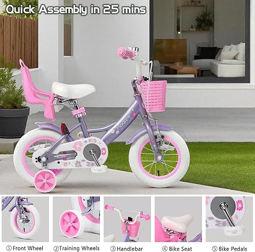 Miniatura 6 de Glerc Maggie Girls Bike, 12-20 Inch Kids Bike for 2-13 Years Old Children, Princess Style Kids Bicycle with Doll-Seat & Basket & Training Wheels,