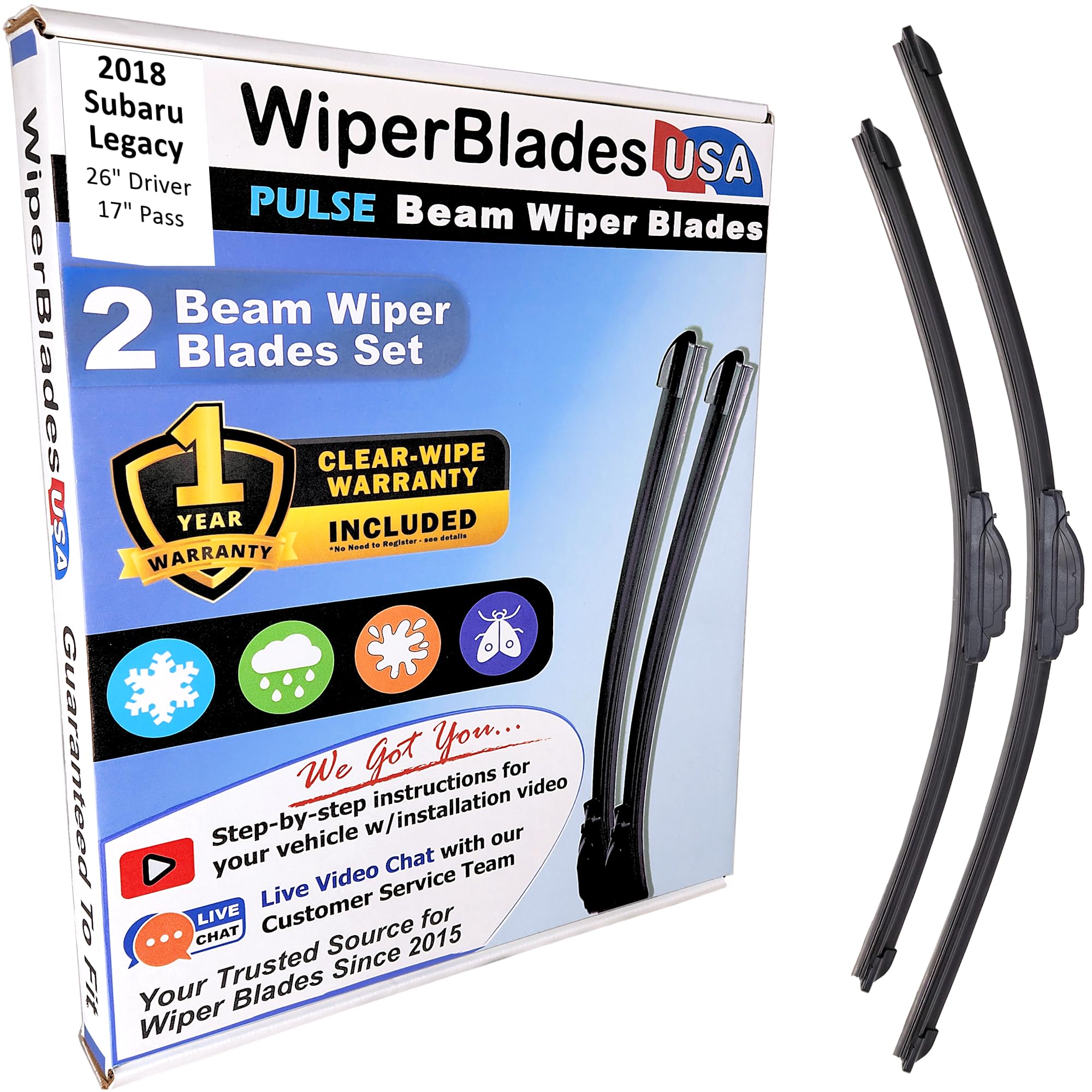 WiperBladesUSA Wiper Blades Set w/ 1yr warranty compatible with Subaru Legacy 2018 Wipers (Set of 2) Pulse Wipers