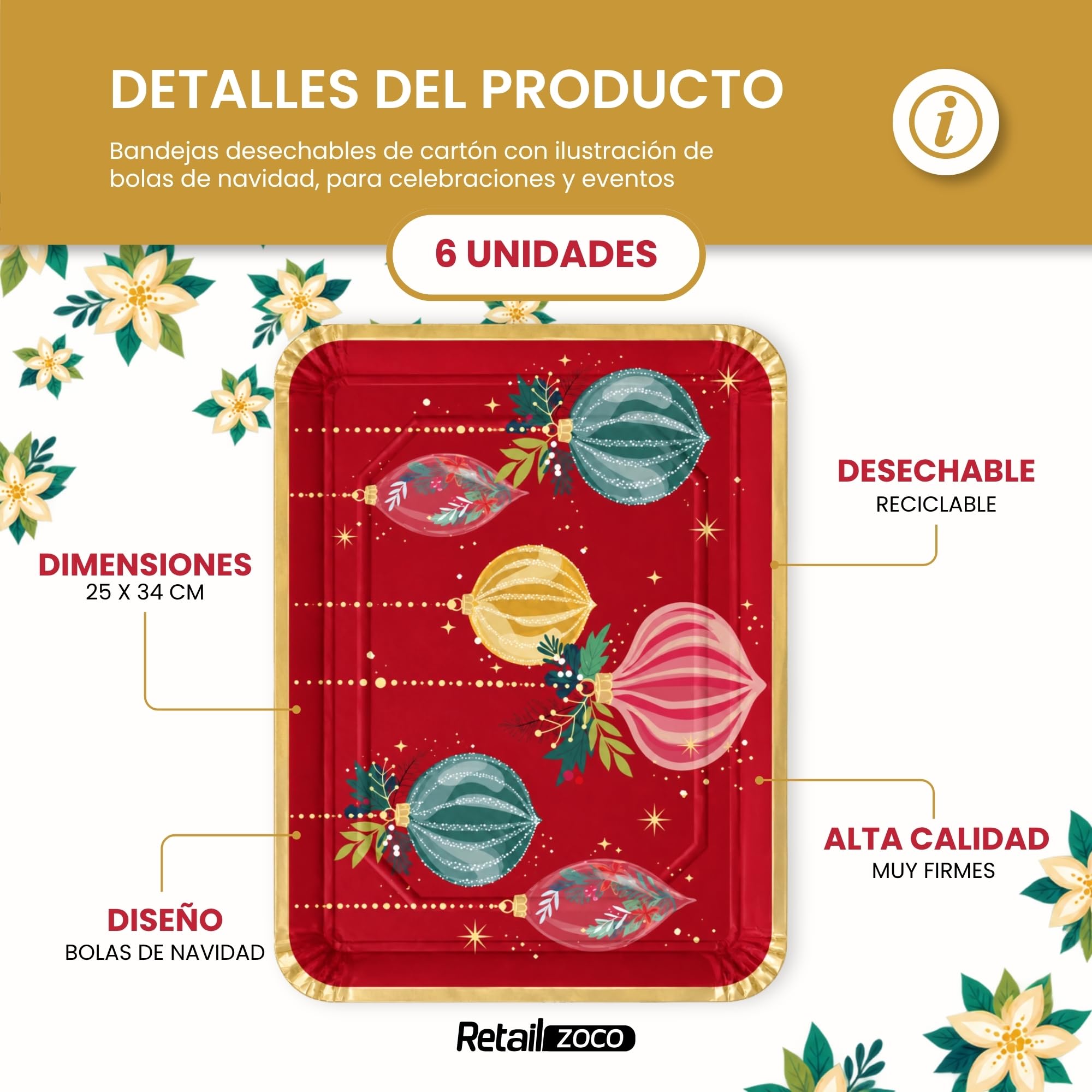 Bandejas de Cartón para Servir, Diseño Navidad, 6 Unidades - imagen 2