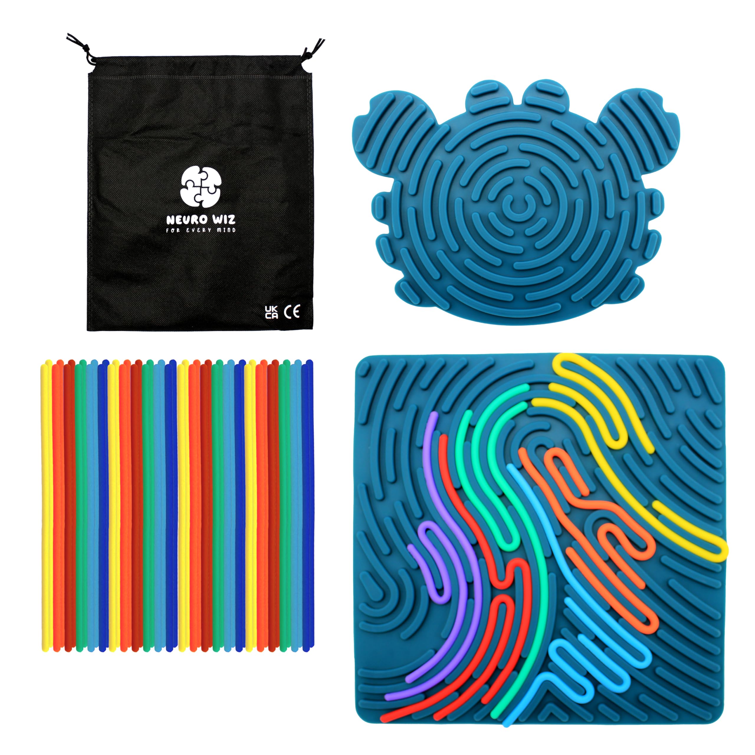 Silicone Sensory Activity Boards for Children  Pack of 2 Reversible Boards with 24 Colourful Silicone Strings | Calming Fidget Toy for Fine Motor Skills, Focus, Autism, ADHD, SEN (Square + Crab)
