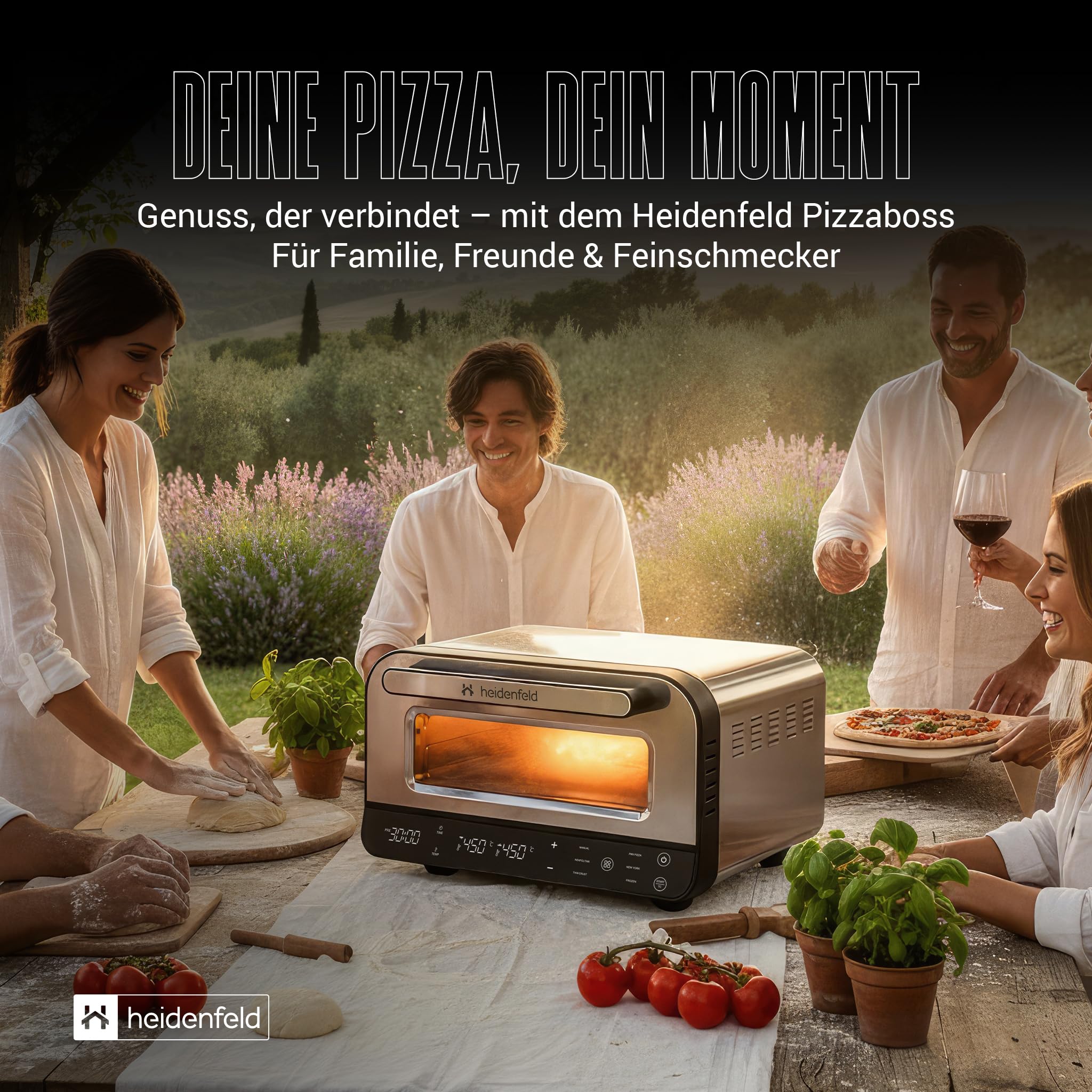 Heidenfeld Pizzaofen | 1850 Watt bis 450°C - Backofen inkl. Pizzastein & Pizzaschieber - Pizzaofen elektrisch - Pizza Ofen - Elektrischer Pizzabackofen - Pizza Maker - Pizzamaker - Steinofen