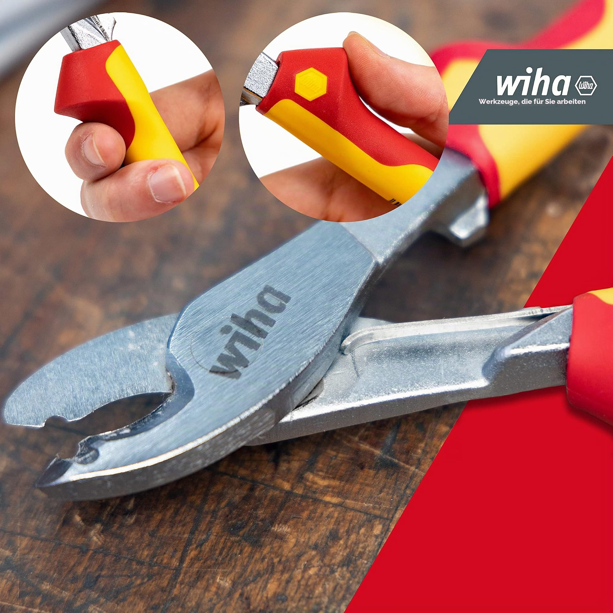 Wiha Kabelschneider Professional electric mit ein- und ausschaltbarer Öffnungsfeder I 180 mm, 7" I VDE- und GS-geprüft I Elektrikerzange (43660)