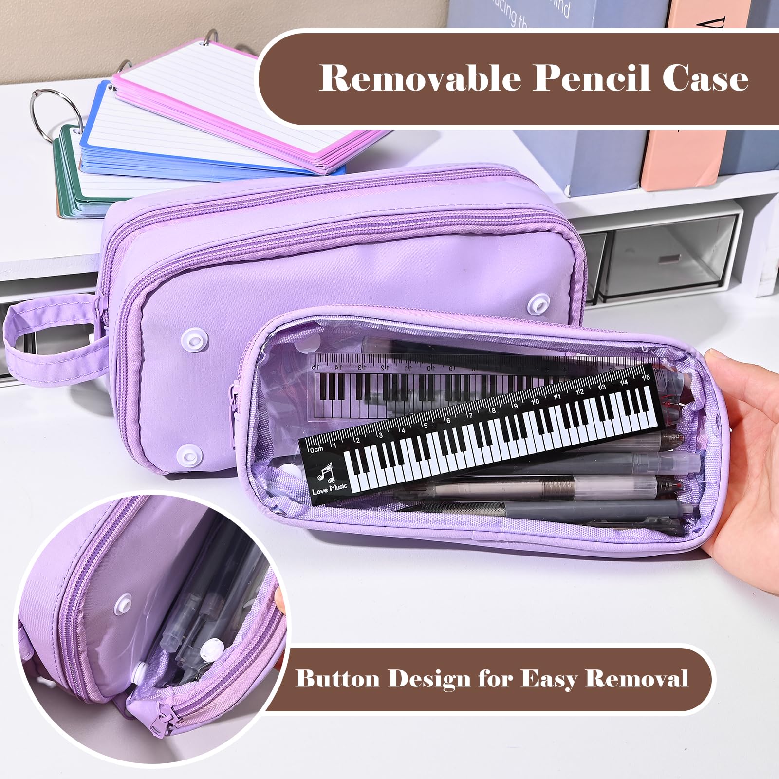 BAYTORY Multi-Compartment Pencil Case, Large Stitch Pencil Cases with Smooth Zipper - Image 3