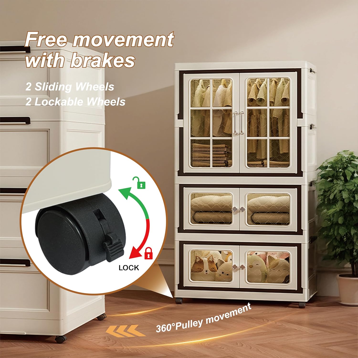 Extra Large Stackable Storage Bins with Lids and Wheels, Stackable Storage drawers, Collapsible Storage Bins with Lids, Closet Organizers and Storage Drawers for Home, Dorm (2+1 Transparent)