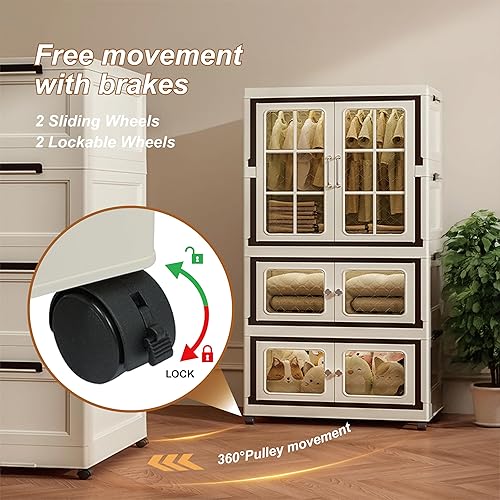 Miniatura 4 de SunSettler Armarios de almacenamiento de plástico apilables de 4 niveles con tapas, contenedores de almacenamiento plegables, organizadores de