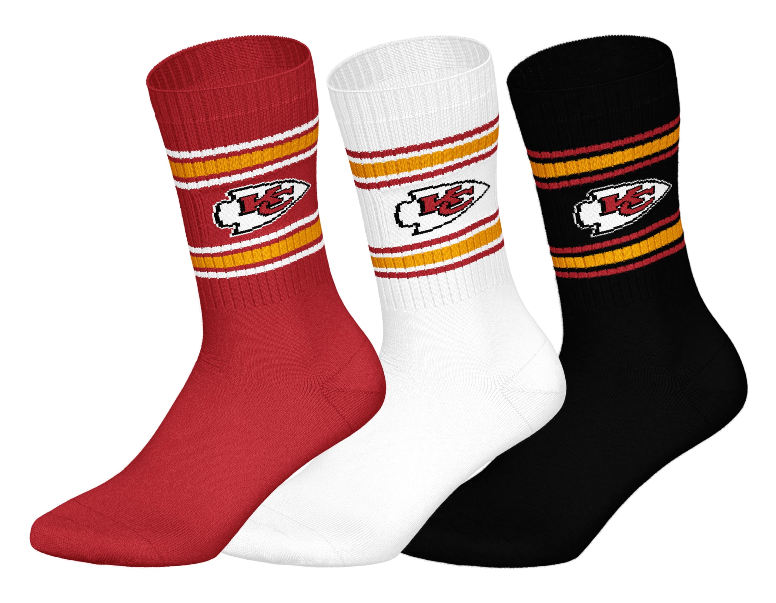 KANSAS CITY CHIEFS 3pk Crew Socks - RED/WHT/BLK - 35/38