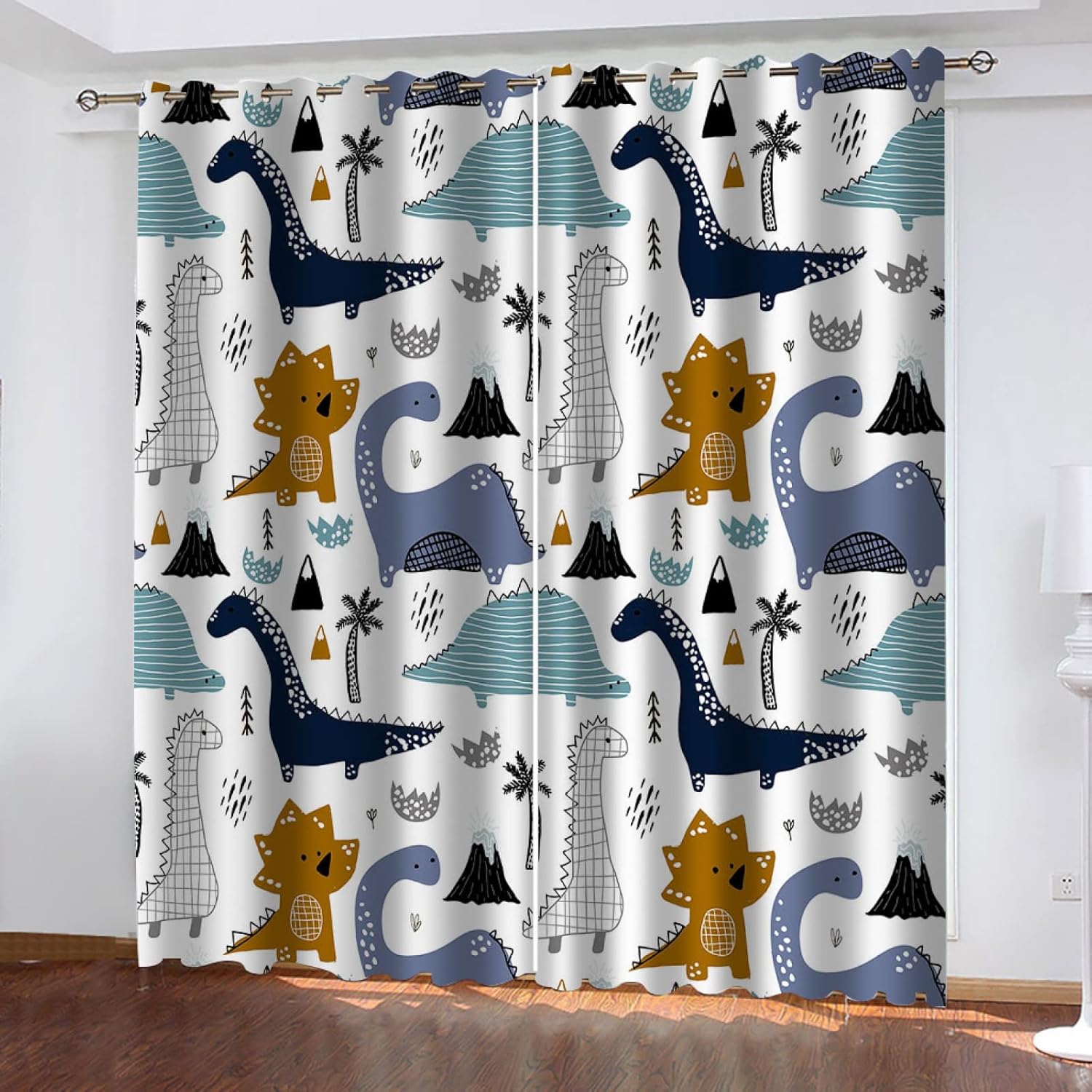 Cortinas Cortas Dormitorio Opacas Juvenil Infantil Niño Niña Matrimonio Estampado De Dinosaurio Abstracto 2 Piezas Con Ojales 200X214Cm Cortinas Salon Modernas Habitacion Termicas Aislantes Frio Y