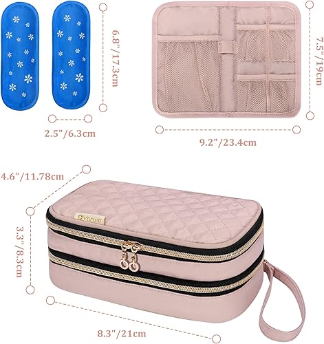 Miniatura 6 de Yarwo Estuche de viaje enfriador de insulina con 2 paquetes de hielo, organizador aislado para diabéticos de doble capa, bolsa portátil para