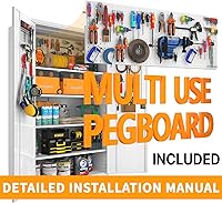 Vista 3 de Armario de almacenamiento de metal alto y ancho mejorado con puertas y 4 estantes ajustables Armario de garaje negro resistente con ruedas